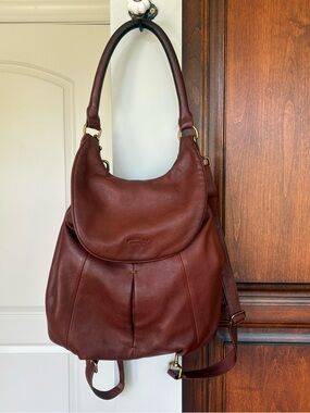 Brown Leather Hobo Bag with Top Handle and Crossbody Strap